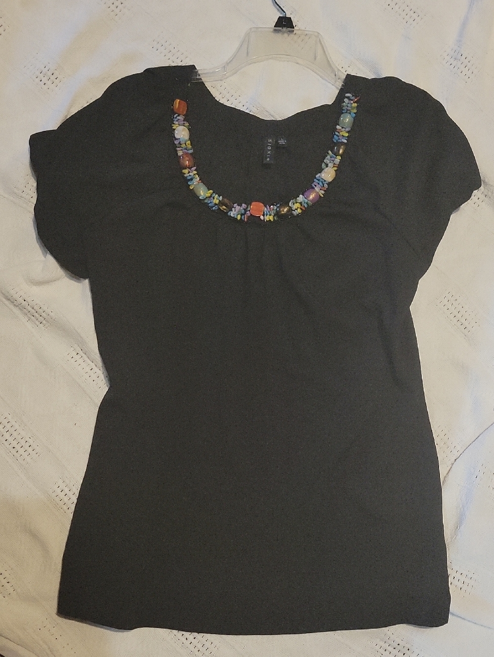 Black Beaded-Neck Women's Top